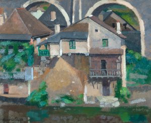 Házak a Vézère-n Uzerche-ben (olaj, karton)