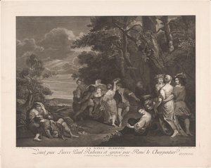 Táj táncoló figurákkal La danse flamande (cím a tárgyon) alkotó: René Jacques Le Charpentier