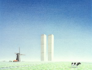 Ikertornyok, 2001, Színes ceruzarajz papírra