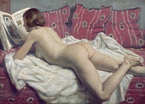 Akt egy rózsaszín díván, 1925 körül (olaj, vászon)