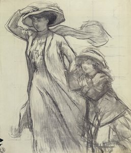 Tanulmány az „A Gust of Wind”-hez (ceruza papíron) alkotó: René François Xavier Prinet