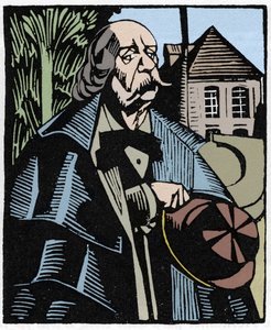 Gustave Flaubert (1821-1880) portréja. Hermann-Paul (Hermann Paul) (1874-1940) fametszete Louis Bertrand „Flaubert a Paris or Le Mort Vivant” című könyvéhez. alkotó: Rene George Hermann Paul