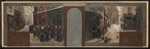 Vázlat a párizsi városháza prefektusi irodájához: A Mont Sainte-Geneviève bombázása. A lakosság fejadagolása alkotó: Rene Joseph Gilbert