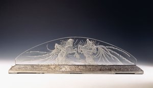 Két lovas; ritka üveg világítótest alkotó: Rene Jules Lalique