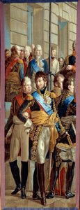 Interjú I. Napóleonnal és Lujza porosz királynővel Tilsitben (Tilsit), 1807.07.06. Gobelinek műhelyében készült kárpit Rene Theodore Berthon (1776-1859) V. festményének egy részlete után. 3,28x1,28 m Malmaison musee du chateau alkotó: Rene Theodore Berthon