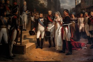 Napóleon Tilsittben fogadja Poroszország királynőjét alkotó: Rene Theodore Berthon