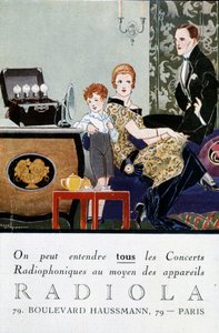 Rádió Rádió Rádió Reklám Képeslap (TSF): „” Minden rádiókoncert meghallgatható a Radiola eszközökkel. SD. 1919 körül. Illusztráció: Rene Vincent, más néven Rene Mael (1879-1936). alkotó: Rene Vincent