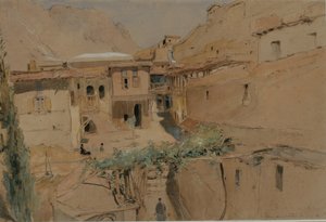Egy kolostor belseje, Sínai-hegy, 1841 (wc, toll, gouache papíron) alkotó: Rev. Edward Thomas Daniell