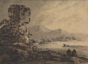 Klasszikus táj két lóháton lévő figurával a jobb oldalon alkotó: Rev. William Gilpin