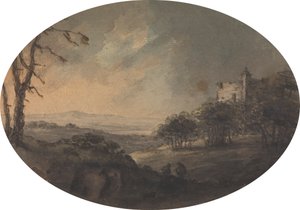 Táj két férfival a dombon és egy várral a távolban alkotó: Rev. William Gilpin