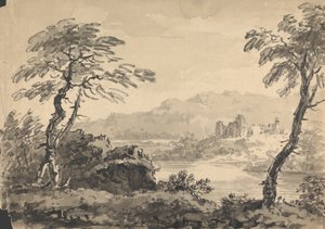 Táj két fa és a kastély alkotó: Rev. William Gilpin