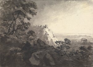 Táj egy kastéllyal egy dombon a középső távolságban alkotó: Rev. William Gilpin
