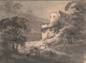 Táj egy romos várral a jobb oldalon alkotó: Rev. William Gilpin