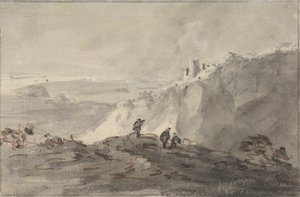 Három alak egy dombos tájon romokkal, túl alkotó: Rev. William Gilpin