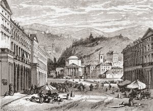Egy utca az olaszországi Torinóban a 19. század végén. Samuel Manning tiszteletes 1890 körül kiadott Italian Pictures című művéből. alkotó: Reverend Samuel Manning