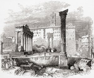 A Fórumon, a Capitolium felé nézve, Róma, Olaszország, 19. század vége. A Rev. Samuel Manning által 1890 körül kiadott Italian Pictures című kötetből. alkotó: Reverend Samuel Manning