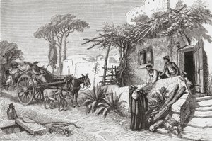 Mendikáns szerzetesek Nápoly közelében, Olaszországban a 19. század végén. Samuel Manning tiszteletes 1890 körül megjelent Olasz képek című művéből. alkotó: Reverend Samuel Manning