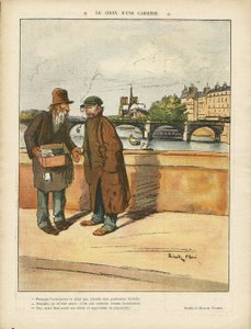 Illusztráció: Ricardo Flores (1878-1918), Le Rire, 09.03.06 - Pályaválasztás - Párizs, Építészet Várostervezés, Misere, Híd, Folyó, Templomok Katedrálisok, Szajna (folyó)