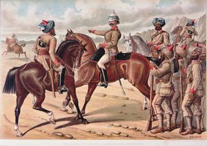 Az idegenvezetők hadteste (lovasság és gyalogság), az 1880-as évek angol-indiai hadserege (színes litho)
