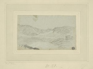 Dombos táj (szén kék fektetett papírra, krémes papírra fektetve (2 réteg)) alkotó: Richard (attr.to) Wilson