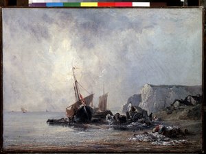 ""Boats on the Normandy Shore"" (Boats at the Normandy Shore) Richard Parkes Bonington (1802-1828) festménye 1823-1824 Méret: 33x46 cm Szentpétervár, Ermitázs Múzeum
