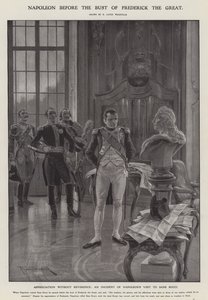 Napóleon Nagy Frigyes mellszobra előtt (litho)