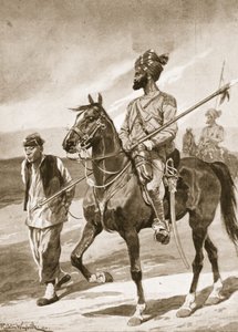 Egy bengáli lándzsa és a boxer foglya, illusztráció a „Battles of the Nineteenth Century: Vol. VII, Az 1900-1901-es kínai háború”, Archibald Forbes, G.A. Henty és Arthur Griffiths őrnagy alkotó: Richard Caton Woodville