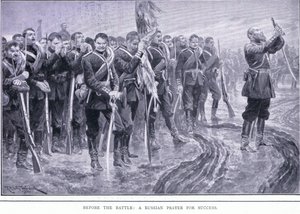 A csata előtt: Orosz ima a sikerért, illusztráció a Cassells History of the Russo-Japanese War 1. kötetből, 1900 körül