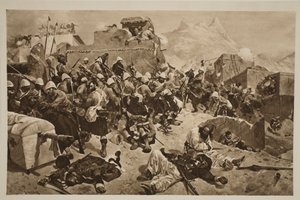 Candahar: A 92. hegyvidékiek és a 2. gurkhák megrohamozzák Gaudi molla Sahibdadot, a The Illustrated London News-ból, 1901 alkotó: Richard Caton Woodville