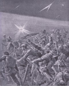 Szögesdrót-összegabalyodásba estek: brit gyalogság éjszakai támadása, a History of the Great War 3. kötetéből, amelyet a Waverley Book Co Limited adott ki, 1920 körül alkotó: Richard Caton Woodville
