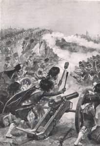 A hegyvidékiek az elfogott francia ágyúkat a Brenniers zászlóaljak ellen fordítják, illusztráció a „British Battles on Land and Sea” című könyvből, kiadó: Cassell, London, 1910 körül alkotó: Richard Caton Woodville