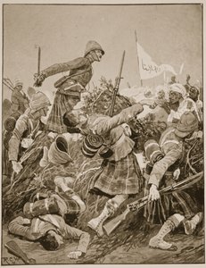 A Seaforth Highlanders megrohamozza a zarebát az atbarai csatában, illusztráció a "Battles of the Nineteenth Century" V. kötetéből: Campaigns of the Nineties, írta A. Hilliard Atteridge. alkotó: Richard Caton Woodville