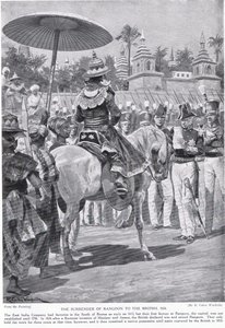 Rangoon átadása a briteknek, 1824, illusztráció a Hutchinson történetéből a brit nemzetről, 1923 körül