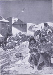 A végtelen menetelés kelet felé: Ismerős látvány az úton, illusztráció a Cassells History of the Russo-Japanese War 1. kötetből, 1900 körül alkotó: Richard Caton Woodville