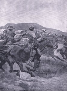Yeomanry megtámadja De Wets utóvédét és szállítóját, az After Pretoria: The Guerilla War című filmből, amelyet a Harmsworth Bros Limited adott ki, 1901 alkotó: Richard Caton Woodville