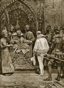 Egy korai angol nagykövetség Indiában, 1599, illusztráció a Hutchinson történetéből a brit nemzetről, 1923 körül alkotó: Richard Caton Woodville junior