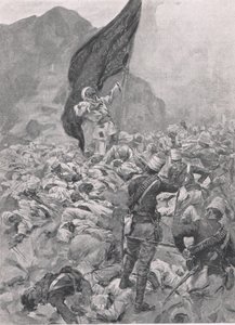 Omdurman: A fekete zászló utolsó hordozója, 1898. szeptember 2., illusztráció a brit szárazföldi és tengeri csatákból, 1915 alkotó: Richard Caton Woodville junior