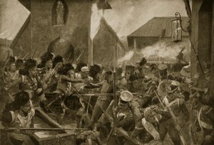 A 42. hegyvidékiek Corunnán, illusztráció a „Hutchinson története a brit nemzetről”, 1923 körül alkotó: Richard Caton Woodville junior