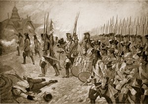 A blenheimi csata: A falu megrohamozása, illusztráció a Hutchinson történetéből a brit nemzetről, 1923 körül