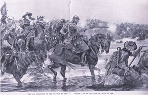 The Battle of the Boyne, 1690. július 1., illusztráció a brit csaták szárazföldön és tengeren című filmből, 1915