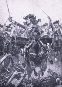 Marlborough hercege az oudenarde-i csatában, 1708. július 11., illusztráció a brit szárazföldi és tengeri csatákból, 1915 alkotó: Richard Caton Woodville junior
