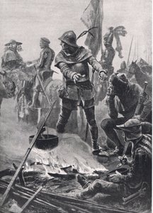 A walesi herceg búcsút vesz de Talleyrand-Perigord bíborostól a poitiers-i csata reggelén, 1356. szeptember 19., illusztráció a brit szárazföldi és tengeri csatákból, kiadó: Casse alkotó: Richard Caton Woodville junior