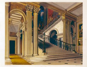 Lépcsőház, Buckingham House, a "The History of the Royal Residences"-ből, vésette William James Bennett (1787-1844), William Henry Pyne (1769-1843), 1819 alkotó: Richard Cattermole