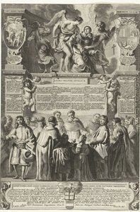 Instelling van de broederschap Militia Angelica of Aquinói Tamás, 1649 Az Angyali Milícia eredete, az isteni Aquinói Tamás; tisztaság égi öve alatt, bevezetve (cím a tárgyon) alkotó: Richard Collin