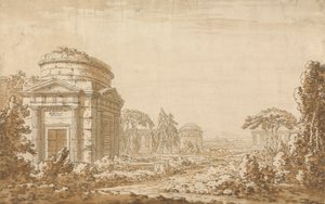 Klasszikus olasz táj templomokkal és egy romos vízvezetékkel alkotó: Richard Cooper the Younger