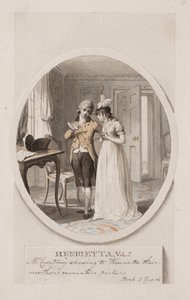 Courtney úr bemutatja Henriettának az anyjuk miniatűr képét, 5. könyv 4. fejezet, illusztráció Charlotte Lennox „Henrietta” 1798-as kiadásához, 1798 körül (ceruza és WC papíron)