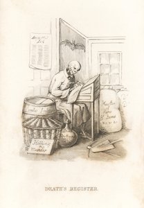 A Halál csontváza és főkönyve. ,1827 (metszet)