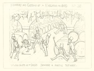 1849, A kikötői borpincék, partikóstolóval alkotó: Richard Doyle