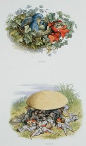 Hegymászás és pihenés, illusztrációk William Allingham és Andrew Lang „Tündérországban: Képek sorozata az elf-világból” című művéből (színes litó) alkotó: Richard Doyle