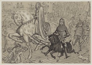 Eduárd Fekete Herceg foglyával, János francia királylyal belépve Londonba (akvatinta) alkotó: Richard Doyle